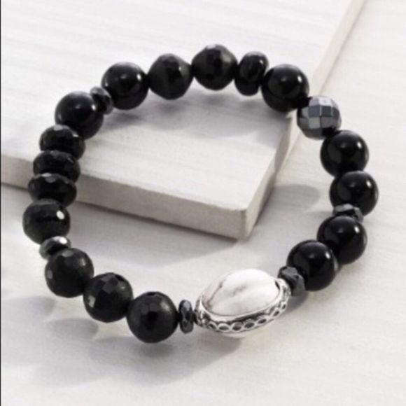 SILPADA Sterling Silver Agate Pyrite Hematite Stretch Bracelet NIB - Picture 6 of 7